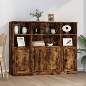 Tall smoked oak plywood highboard 3-piece set by vidaXL, Sideboards - Ref: Foro24-3185308, Price: 203,99 €, Discount: %