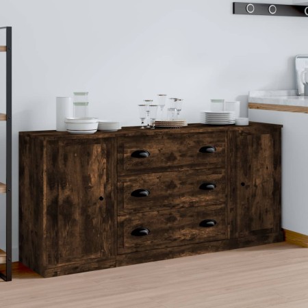 3-teilige Sideboards Sperrholz Räuchereiche von vidaXL, Sideboards - Ref: Foro24-3185252, Preis: 165,36 €, Rabatt: %