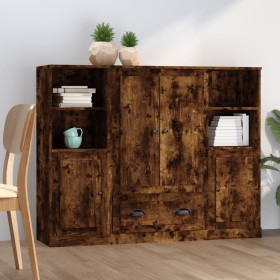 Tall sideboard 3 pieces smoked oak plywood by vidaXL, Sideboards - Ref: Foro24-3185324, Price: 205,41 €, Discount: %