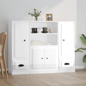 High wooden sideboard 3 pieces glossy white plywood by vidaXL, Sideboards - Ref: Foro24-3185313, Price: 205,02 €, Discount: %