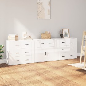 Aparadores 3 uds madera contrachapada blanco brillo de vidaXL, Aparadores - Ref: Foro24-3185425, Precio: 313,99 €, Descuento: %