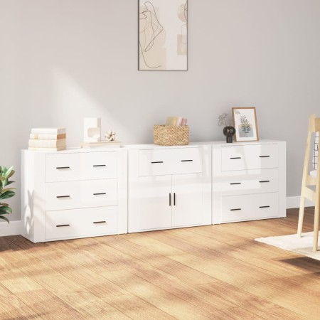 Sideboards 3 Einheiten aus glänzend weißem Sperrholz von vidaXL, Sideboards - Ref: Foro24-3185425, Preis: 312,92 €, Rabatt: %