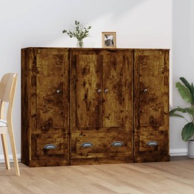 Tall sideboard 3 pieces smoked oak plywood by vidaXL, Sideboards - Ref: Foro24-3185300, Price: 199,86 €, Discount: %