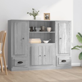 Tall highboard 3 pieces plywood gray Sonoma by vidaXL, Sideboards - Ref: Foro24-3185317, Price: 213,61 €, Discount: %