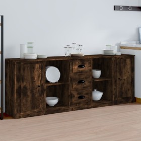 3-teilige Sideboards aus geräuchertem Eichensperrholz von vidaXL, Sideboards - Ref: Foro24-3185260, Preis: 156,99 €, Rabatt: %