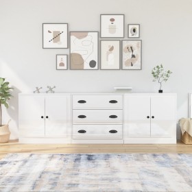 Sideboards 3 units glossy white plywood by vidaXL, Sideboards - Ref: Foro24-3185217, Price: 214,22 €, Discount: %