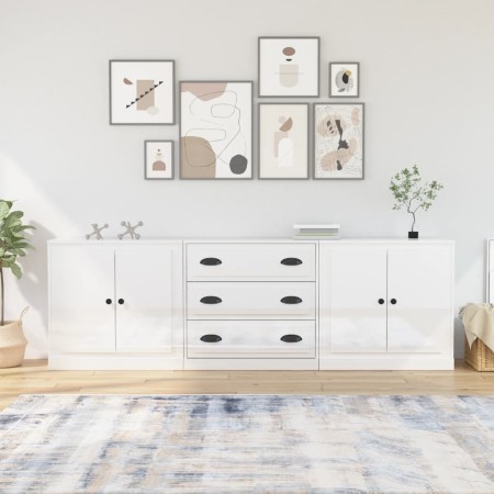 Sideboards 3 Einheiten aus glänzend weißem Sperrholz von vidaXL, Sideboards - Ref: Foro24-3185217, Preis: 214,22 €, Rabatt: %