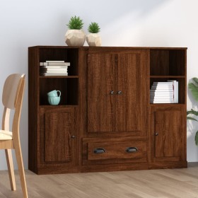 High sideboard 3 pieces oak brown plywood by vidaXL, Sideboards - Ref: Foro24-3185326, Price: 215,13 €, Discount: %