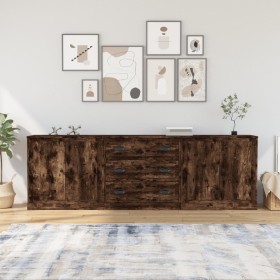 3-teilige Sideboards aus geräuchertem Eichensperrholz von vidaXL, Sideboards - Ref: Foro24-3185220, Preis: 224,99 €, Rabatt: %