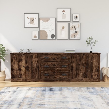 3-teilige Sideboards aus geräuchertem Eichensperrholz von vidaXL, Sideboards - Ref: Foro24-3185220, Preis: 226,10 €, Rabatt: %