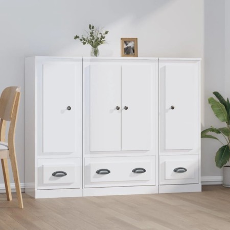 High wooden sideboard 3 pieces glossy white plywood by vidaXL, Sideboards - Ref: Foro24-3185297, Price: 212,69 €, Discount: %