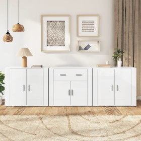 Sideboards 3 Einheiten aus glänzend weißem Sperrholz von vidaXL, Sideboards - Ref: Foro24-3185417, Preis: 252,99 €, Rabatt: %