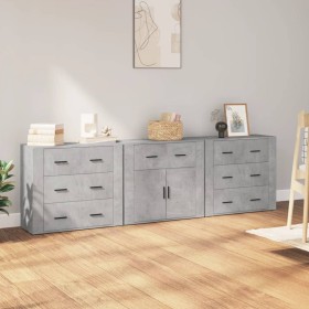 Sideboards 3 Stück betongraues Sperrholz von vidaXL, Sideboards - Ref: Foro24-3185427, Preis: 270,99 €, Rabatt: %