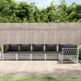 6-piece garden furniture set with cushions white steel by vidaXL, Garden sets - Ref: Foro24-3186876, Price: 469,48 €, Discoun...