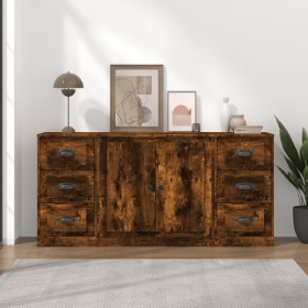 3-piece smoked oak plywood sideboards by vidaXL, Sideboards - Ref: Foro24-3185236, Price: 193,99 €, Discount: %