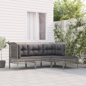 4-teiliges Gartenmöbel-Set und graue synthetische Rattankissen von vidaXL, Gartensets - Ref: Foro24-3187501, Preis: 218,99 €,...