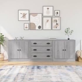 3-teilige Sideboards Sperrholz Sonoma grau von vidaXL, Sideboards - Ref: Foro24-3185221, Preis: 260,03 €, Rabatt: %