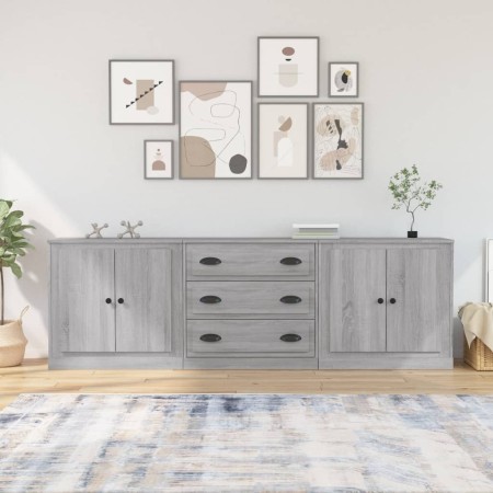 Sideboards 3 pieces plywood gray Sonoma by vidaXL, Sideboards - Ref: Foro24-3185221, Price: 261,88 €, Discount: %