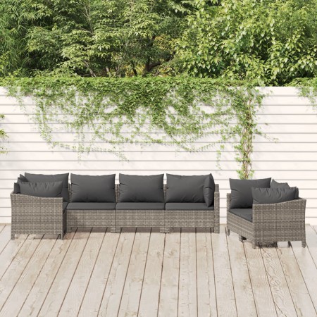 7-teiliges Gartenmöbel-Set und Kissen synthetisches Rattangrau von vidaXL, Gartensets - Ref: Foro24-3187288, Preis: 555,09 €,...