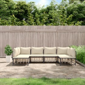 Gartenmöbel-Set 6-teilig anthrazitfarbene Kissen PE-Rattan von vidaXL, Outdoor-Sofas - Ref: Foro24-3186786, Preis: 463,99 €, ...