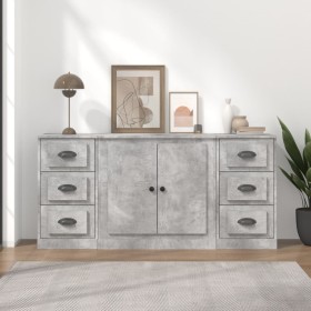 Sideboards 3 Stück betongraues Sperrholz von vidaXL, Sideboards - Ref: Foro24-3185235, Preis: 186,99 €, Rabatt: %