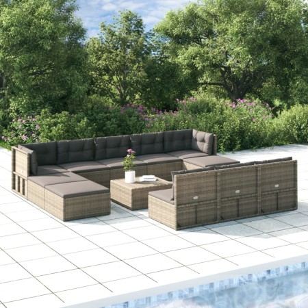 Set de muebles de jardín 11 pzas y cojines ratán sintético gris de vidaXL, Conjuntos de jardín - Ref: Foro24-3187257, Precio:...