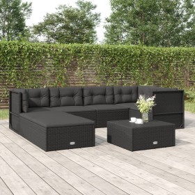 Set de muebles de jardín y cojines 7 pzas ratán sintético negro de vidaXL, Conjuntos de jardín - Ref: Foro24-3187148, Precio:...