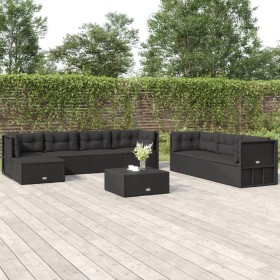 Set de muebles de jardín 8 pzas y cojines ratán sintético negro de vidaXL, Conjuntos de jardín - Ref: Foro24-3187166, Precio:...