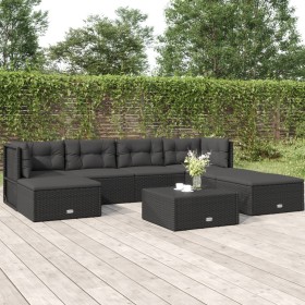 Gartenmöbel- und Kissenset, 7-teilig, schwarzes synthetisches Rattan von vidaXL, Gartensets - Ref: Foro24-3187152, Preis: 530...