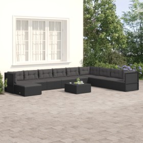 Set de muebles de jardín 10 pzas cojines ratán sintético negro de vidaXL, Conjuntos de jardín - Ref: Foro24-3187128, Precio: ...