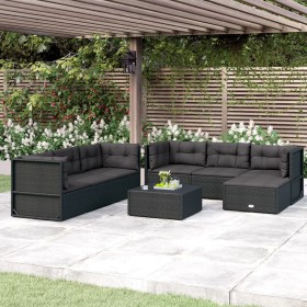 Set de muebles de jardín y cojines 7 pzas ratán sintético negro de vidaXL, Conjuntos de jardín - Ref: Foro24-3187093, Precio:...