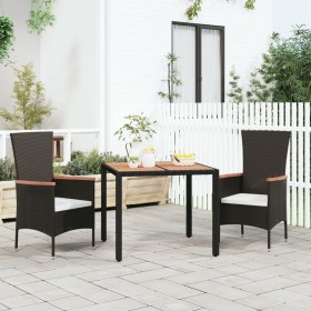 Mesa de jardín ratán PE negro y superficie madera maciza acacia de vidaXL, Mesas de jardín - Ref: Foro24-319548, Precio: 128,...