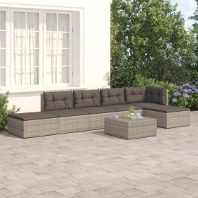 6-teiliges Gartenmöbel-Set und graue synthetische Rattankissen von vidaXL, Gartensets - Ref: Foro24-3187190, Preis: 540,99 €,...