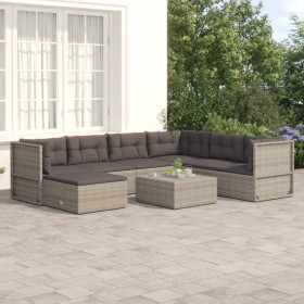 7-teiliges Gartenmöbel-Set und Kissen synthetisches Rattangrau von vidaXL, Gartensets - Ref: Foro24-3187203, Preis: 641,99 €,...