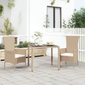 Beige rattan garden table and tempered glass surface by vidaXL, Garden tables - Ref: Foro24-319550, Price: 108,99 €, Discount: %