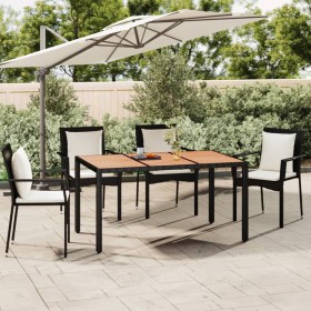 Mesa de jardín ratán PE negro y superficie madera maciza acacia de vidaXL, Mesas de jardín - Ref: Foro24-319551, Precio: 162,...