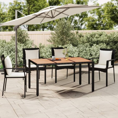 Black PE rattan garden table and solid acacia wood surface by vidaXL, Garden tables - Ref: Foro24-319551, Price: 162,45 €, Di...