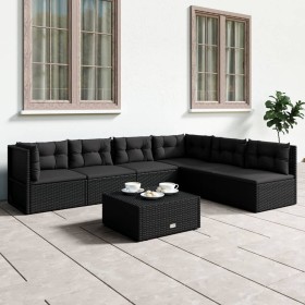 Set muebles de jardín 6 piezas y cojines ratán sintético negro de vidaXL, Conjuntos de jardín - Ref: Foro24-3187098, Precio: ...