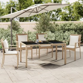 Beigefarbener Rattan-Gartentisch und Oberfläche aus gehärtetem Glas von vidaXL, Gartentische - Ref: Foro24-319553, Preis: 105...