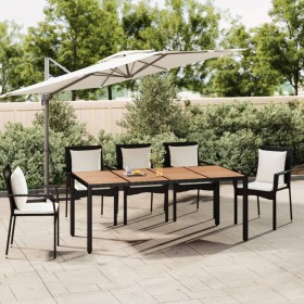 Black PE rattan garden table with solid acacia wood surface by vidaXL, Garden tables - Ref: Foro24-319554, Price: 184,72 €, D...