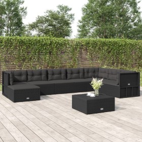 Set de muebles de jardín 8 pzas y cojines ratán sintético negro de vidaXL, Conjuntos de jardín - Ref: Foro24-3187159, Precio:...