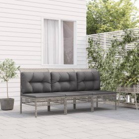 3-teiliges Gartenmöbel-Set und graue synthetische Rattankissen von vidaXL, Gartensets - Ref: Foro24-3187470, Preis: 145,99 €,...