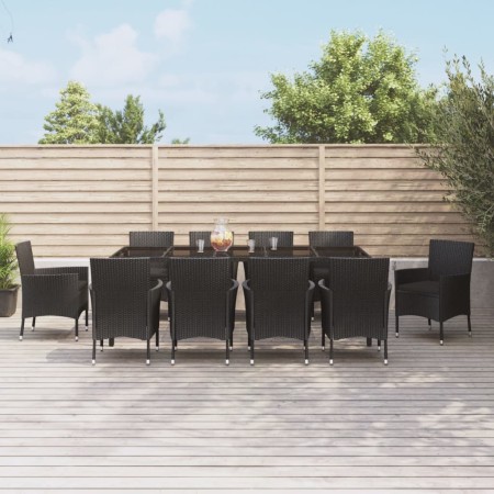 11-teiliges Garten-Esszimmer-Set mit schwarzen synthetischen Rattankissen von vidaXL, Gartensets - Ref: Foro24-3187331, Preis...