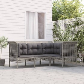 4-teiliges Gartenmöbel-Set und Kissen synthetisches Rattangrau von vidaXL, Gartensets - Ref: Foro24-3187505, Preis: 255,60 €,...