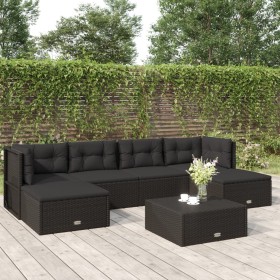 Set muebles de jardín 6 piezas y cojines ratán sintético negro de vidaXL, Conjuntos de jardín - Ref: Foro24-3187151, Precio: ...