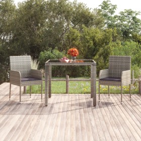 Garden table glass surface PE rattan gray 90x90x75 cm by vidaXL, Garden tables - Ref: Foro24-319896, Price: 103,99 €, Discoun...