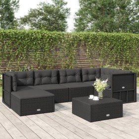 6-teiliges Gartenmöbel-Set und Kissen Kunstrattan schwarz von vidaXL, Gartensets - Ref: Foro24-3187130, Preis: 508,99 €, Raba...