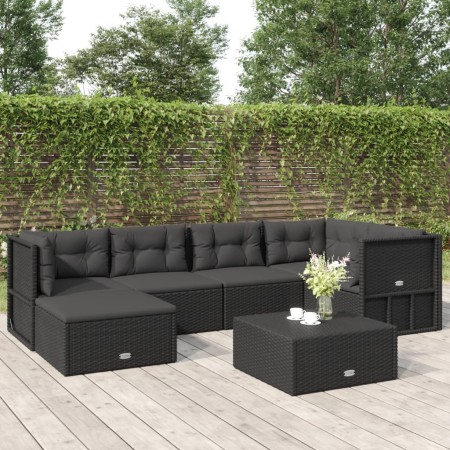 6-teiliges Gartenmöbel-Set und Kissen Kunstrattan schwarz von vidaXL, Gartensets - Ref: Foro24-3187130, Preis: 509,17 €, Raba...