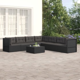 Set de muebles de jardín y cojines 7 pzas ratán sintético negro de vidaXL, Conjuntos de jardín - Ref: Foro24-3187123, Precio:...