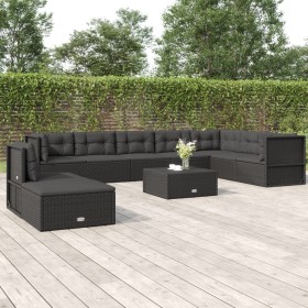 9-teiliges Gartenmöbel-Set und schwarze synthetische Rattankissen von vidaXL, Gartensets - Ref: Foro24-3187138, Preis: 737,99...